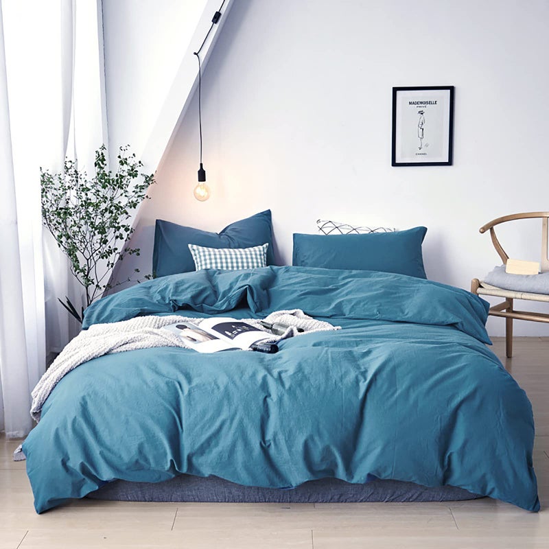 Cottonight Lake Blue Comforter Sets Queen Blue Modern Bedding Comforter Set Full Size Haze Blue Solid Blanket Quilts Lightweight Breathable 3 Piece Bedding Comforter for Alll Ages Season - Image 1